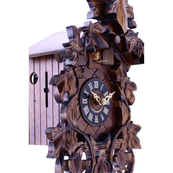 One Day Hand-carved Cuckoo Clock with Intricate Leaves and Vines - 14 Inches Tall - OktoberfestHaus.com
 - 2