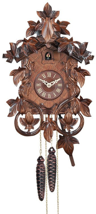 One Day Hand-carved Cuckoo Clock with Intricate Leaves and Vines - 14 Inches Tall - OktoberfestHaus.com
 - 1