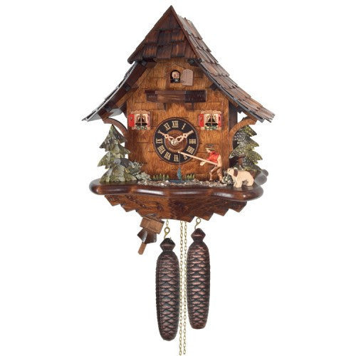 8-Day Cuckoo Clock Cottage - Fisherman Raises Fishing Pole - OktoberfestHaus.com
