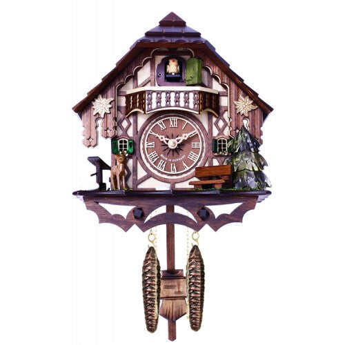 Musical Cuckoo Clock Cottage With Deer, Water Pump, And Tree- 10 Inches Tall - OktoberfestHaus.com
 - 1