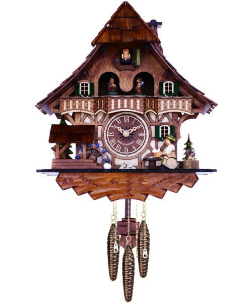 Musical Black Forest Cuckoo Clock With Dancers, Waterwheel, And Beer Drinker - 14 Inches Tall - OktoberfestHaus.com
 - 1