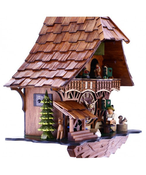 Musical Black Forest Cuckoo Clock With Dancers, Waterwheel, And Beer Drinker - 14 Inches Tall - OktoberfestHaus.com
 - 4