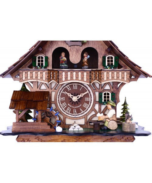 Musical Black Forest Cuckoo Clock With Dancers, Waterwheel, And Beer Drinker - 14 Inches Tall - OktoberfestHaus.com
 - 2