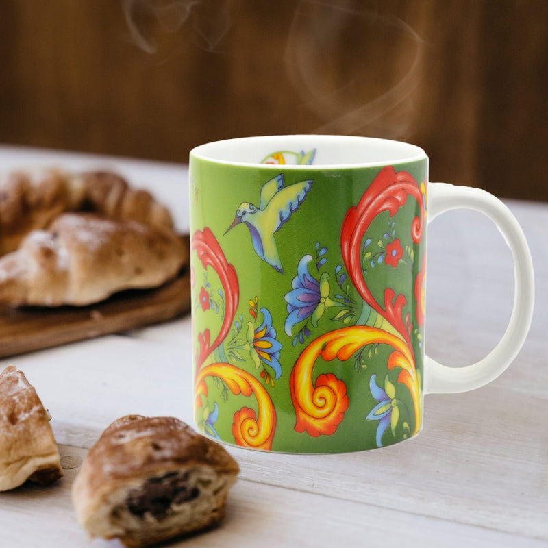 Dutch Green Rosemaling Ceramic Coffee Cup