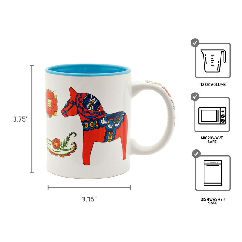 Red & Blue Dala Horse Ceramic Coffee Cup
