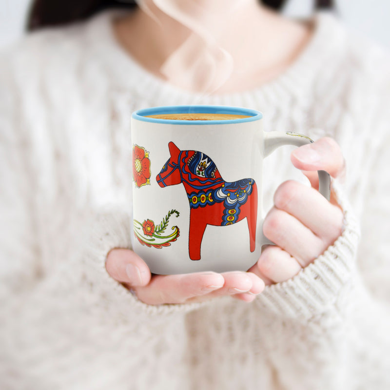 Red & Blue Dala Horse Ceramic Coffee Cup