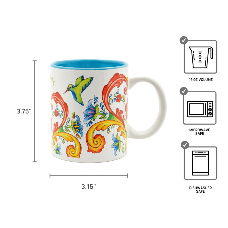 Rosemaling & Hummingbird Ceramic Coffee Mugs