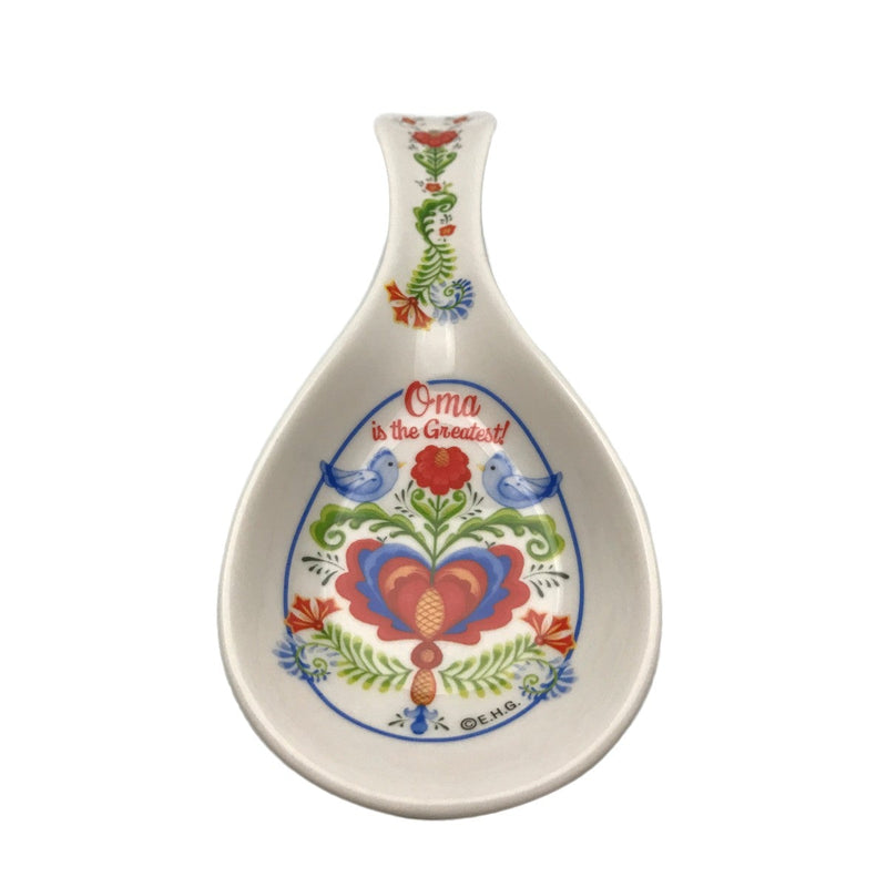 Ceramic Spoon Rest "Oma is the Greatest" with Birds Artwork