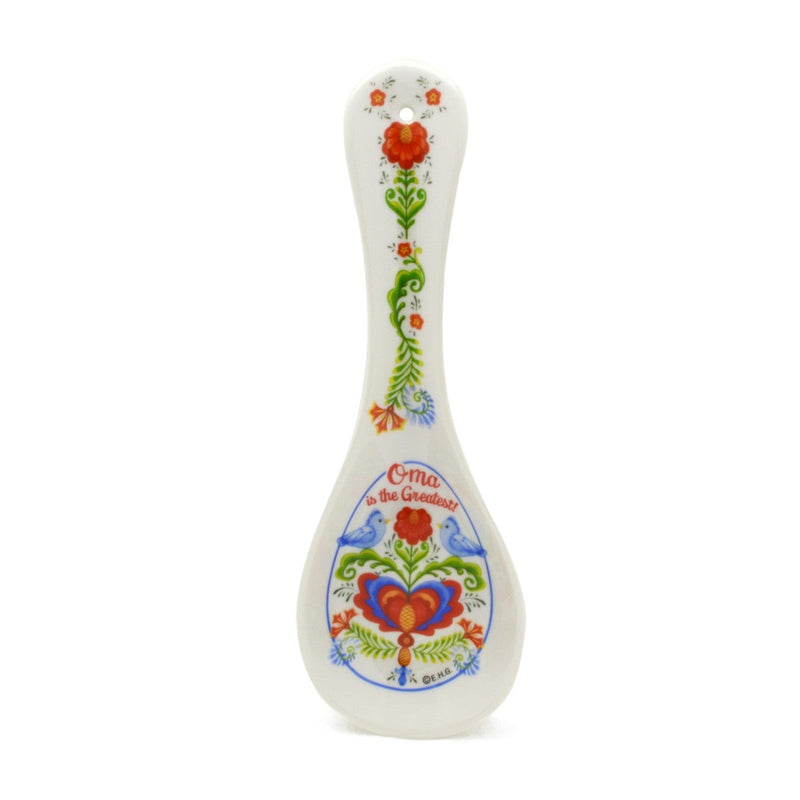 Ceramic Spoon Rest "Oma is the Greatest" with Birds Artwork