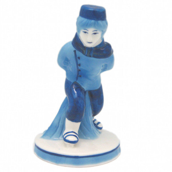 Blue and White Figurine: Dutch Boy Skater - OktoberfestHaus.com
 - 1