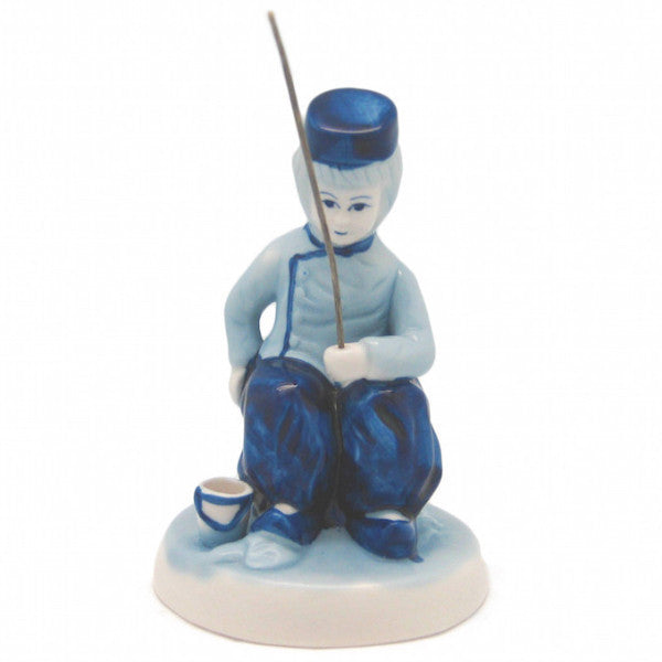 Blue and White Figurine: Dutch Boy Fishing - OktoberfestHaus.com
 - 1