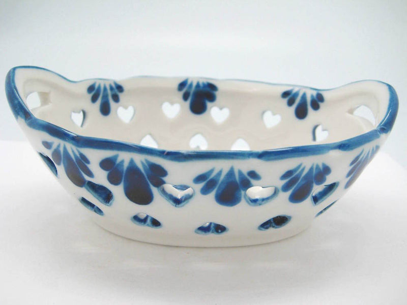 Blue and White Oval Heart Shaped Ceramic Basket - OktoberfestHaus.com
 - 2