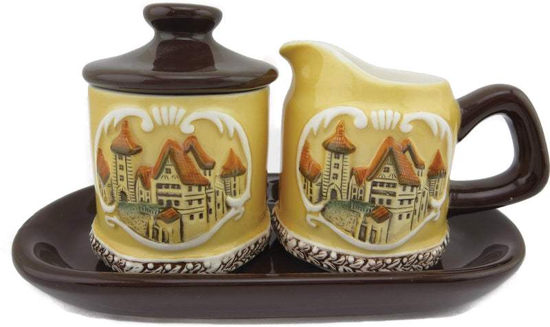 European Village Scene Ceramic Sugar & Creamer Set