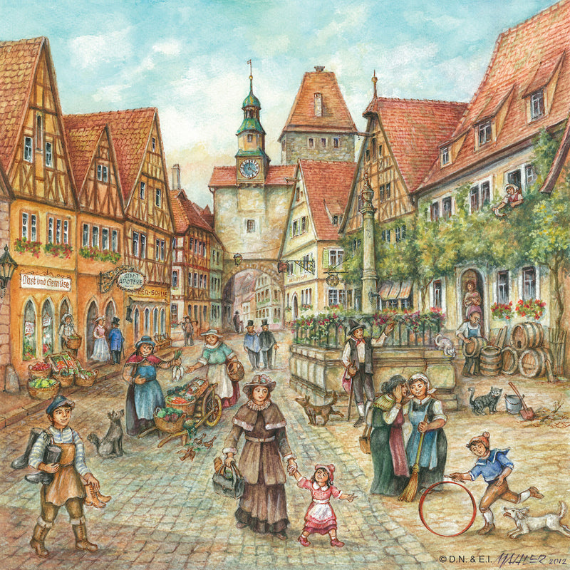 German Town Scene Ceramic Tile - OktoberfestHaus.com
 - 1