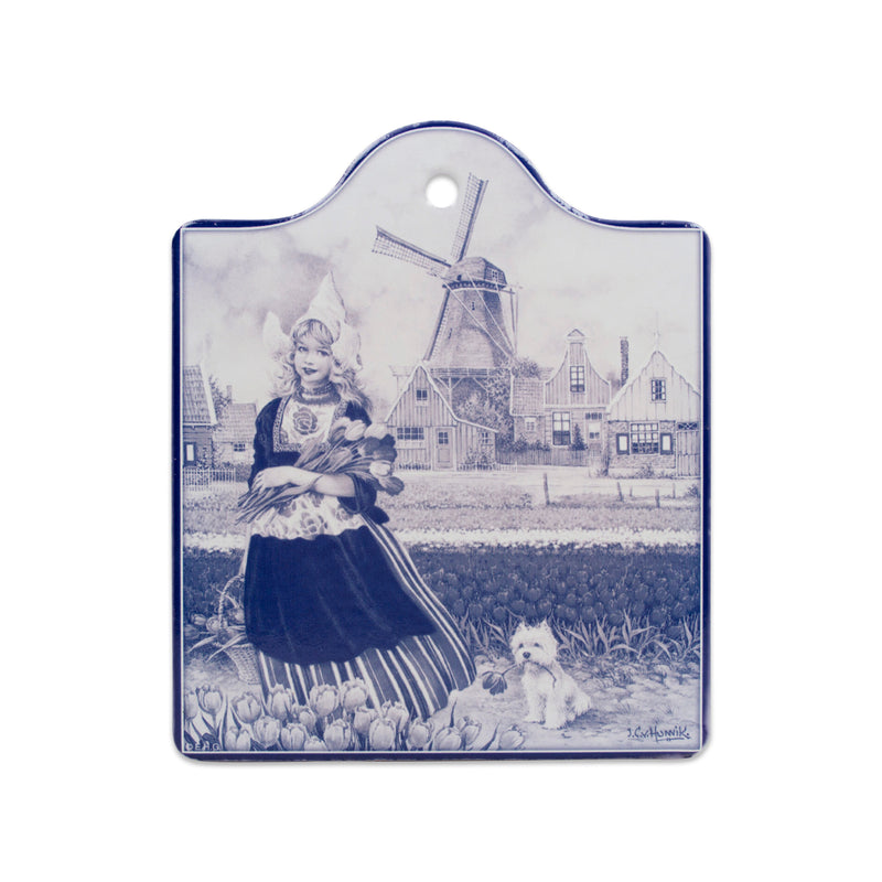 Blue Tulip Girl Cheeseboard With Cork Backing