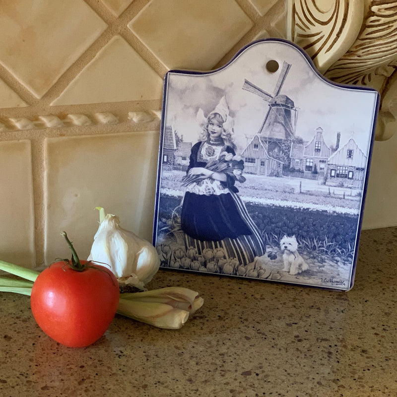 Blue Tulip Girl Cheeseboard With Cork Backing