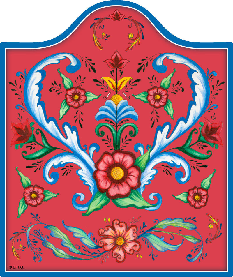 Red Rosemaling Ceramic Cheeseboard with Cork Backing - OktoberfestHaus.com
 - 1