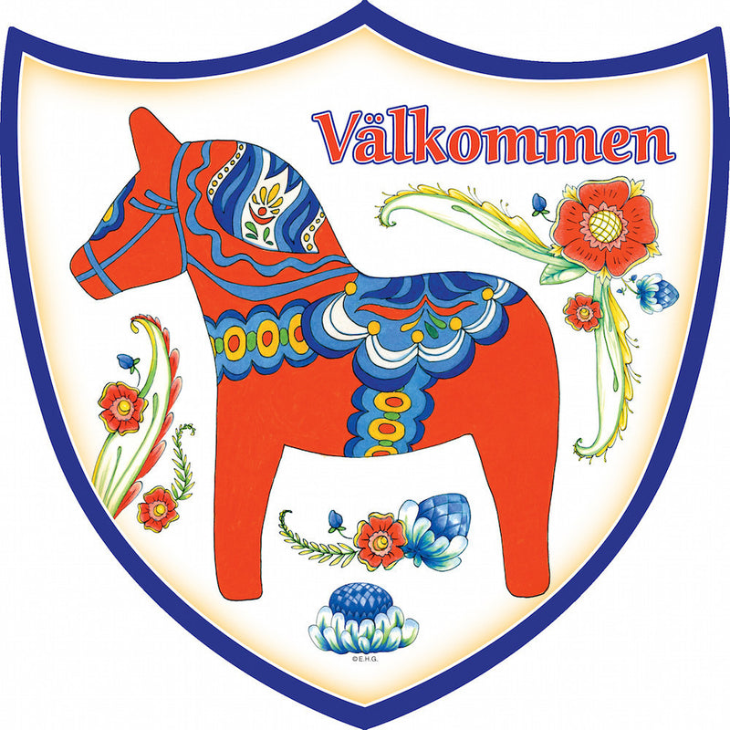 Ceramic Decoration Shield: Red Dala Horse - OktoberfestHaus.com
 - 1