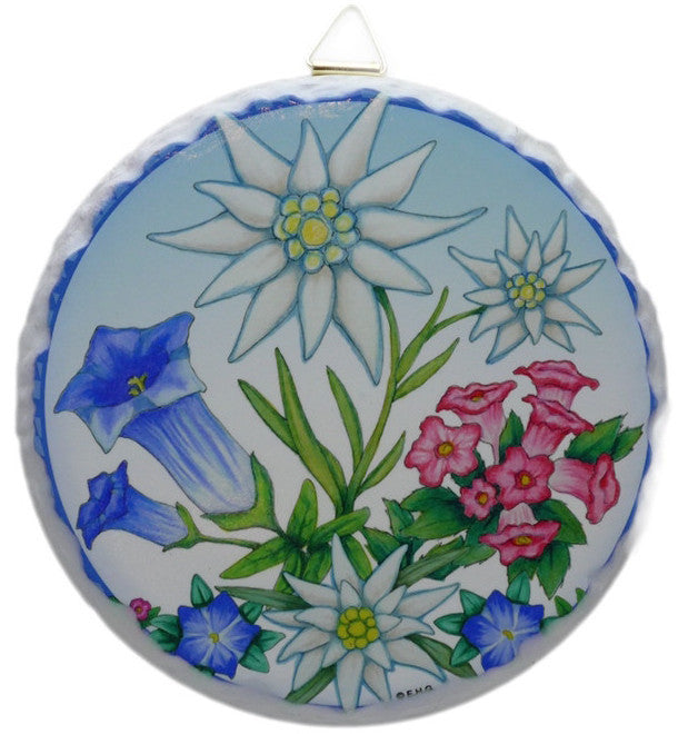 Round Ceramic Plaque: Edelweiss - OktoberfestHaus.com
 - 1