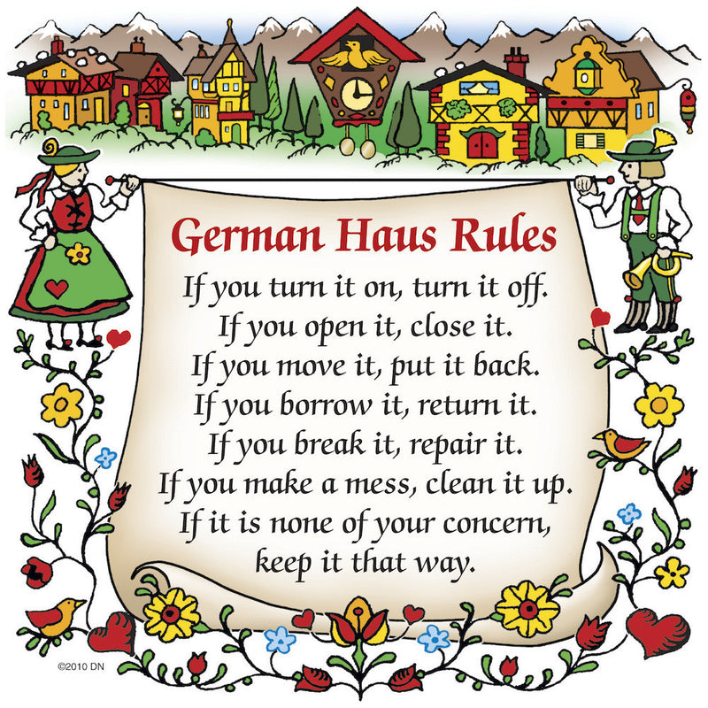 German Gift Ceramic Wall Hanging Tile: "German Haus Rules" - OktoberfestHaus.com
 - 1