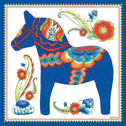 Wall Tile Design Blue Swedish Dala Horse - OktoberfestHaus.com
