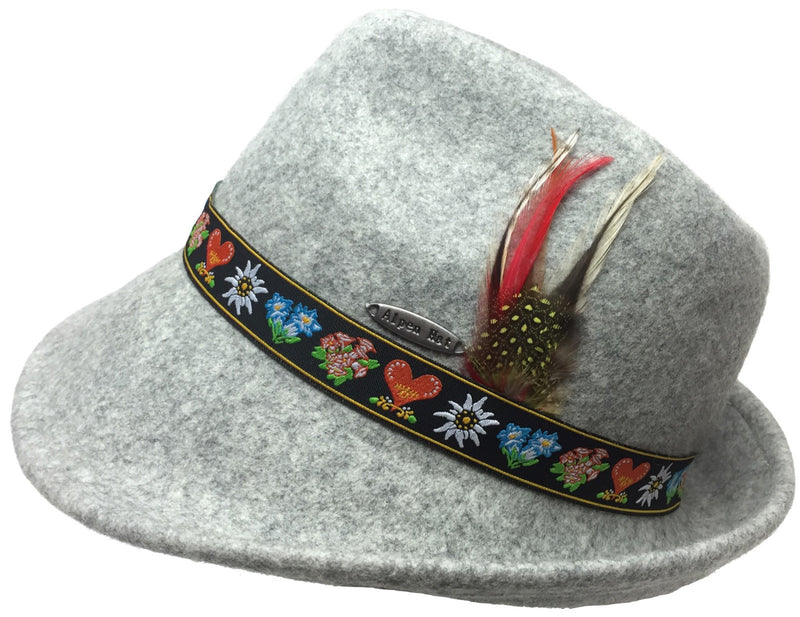 Alpine Wool Gray Hat with Embroidered Band - OktoberfestHaus.com
 - 1