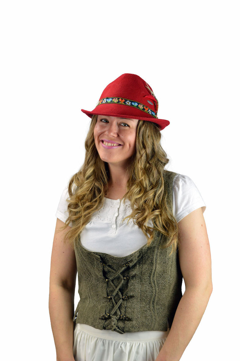 German Alpine Red 100% Genuine Wool Hat - OktoberfestHaus.com
 - 4
