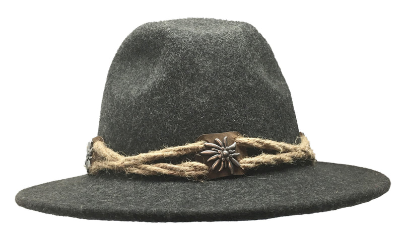 German Highlands Traditional Edelweiss Men's Wool Hat w/ Rope