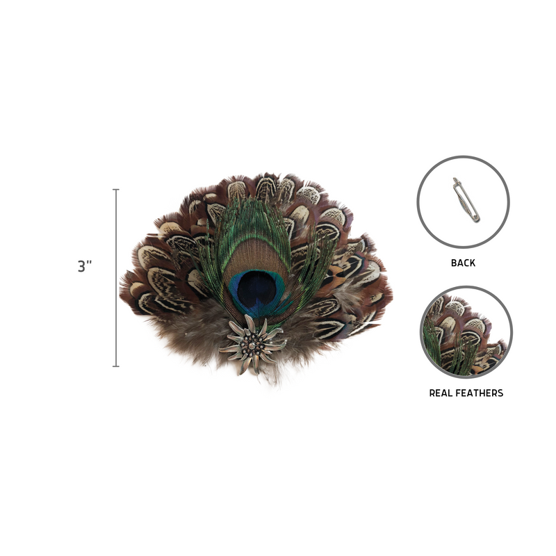 Deluxe Hat Pin Feather with Peacock & Brown Fedora Feathers