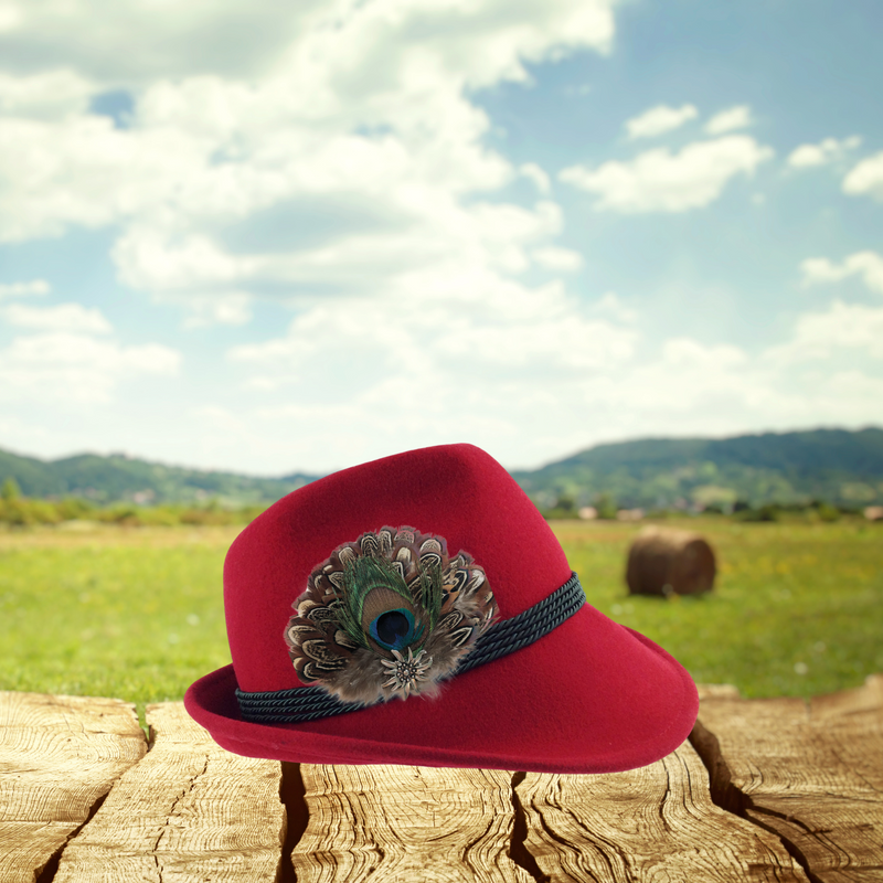 Deluxe Hat Pin Feather with Peacock & Brown Fedora Feathers