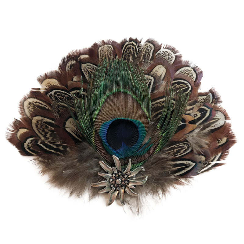 Deluxe Hat Pin Feather with Peacock & Brown Fedora Feathers