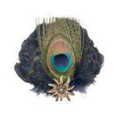 Deluxe Peacock & Blue Hat Feathers Metal Hat Pin