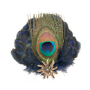 Deluxe Peacock & Blue Hat Feathers Metal Hat Pin