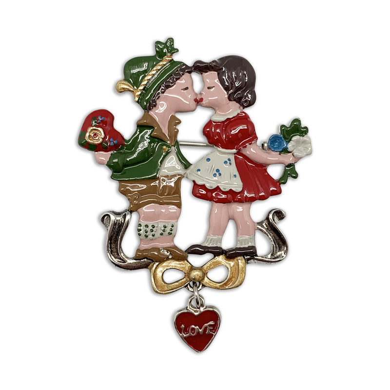 Colored Metal Kissing Couple Hat Pin