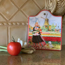 Dutch-Tulip Girl Cheeseboard w/ Cork Backing