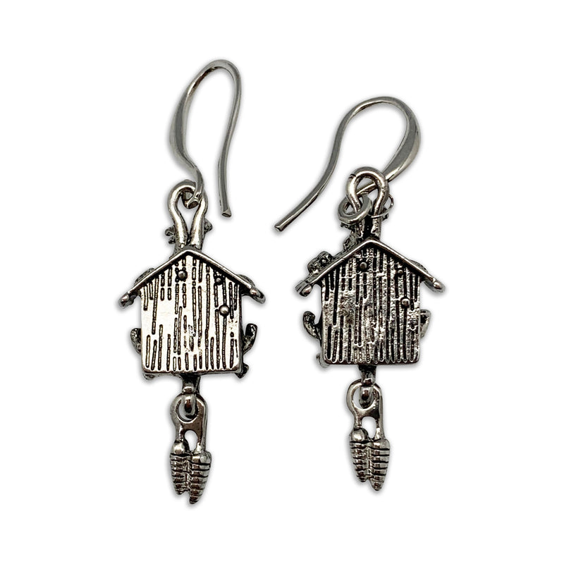 Cuckoo Clock Silver Plated Earrings Gift Idea