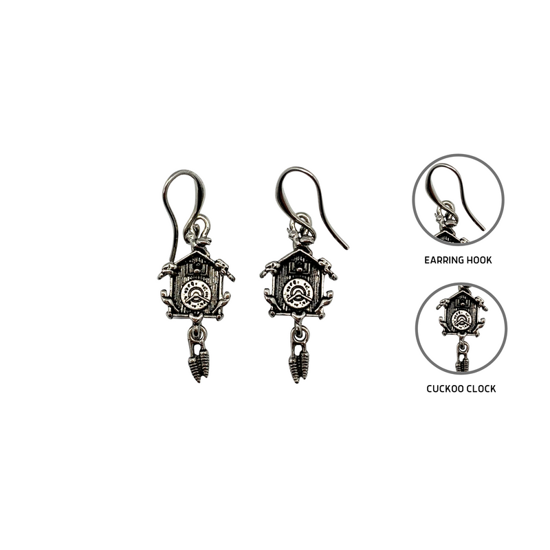 Cuckoo Clock Silver Plated Earrings Gift Idea