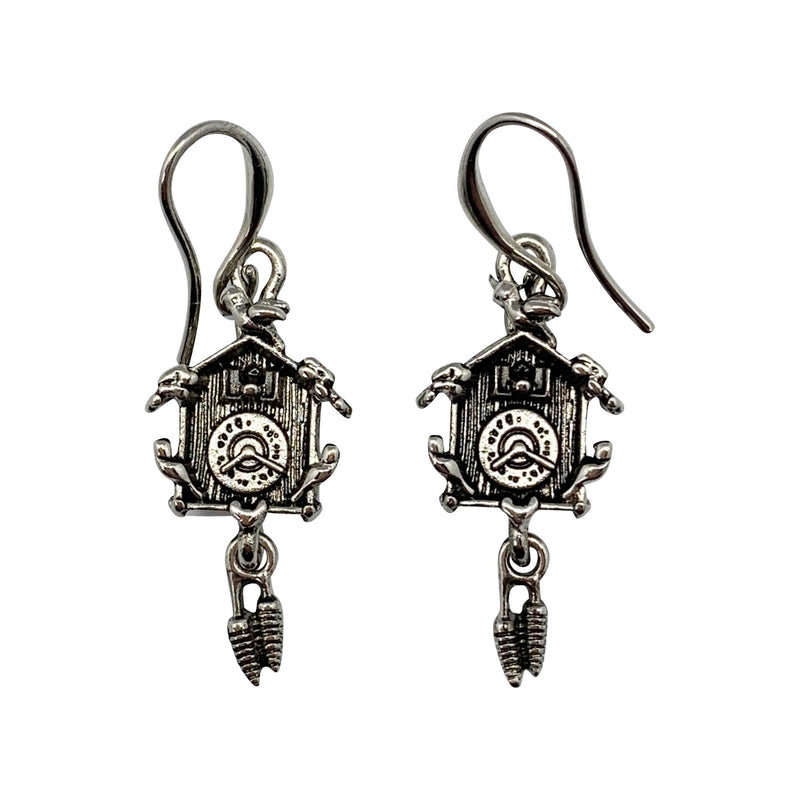 Cuckoo Clock Silver Plated Earrings Gift Idea