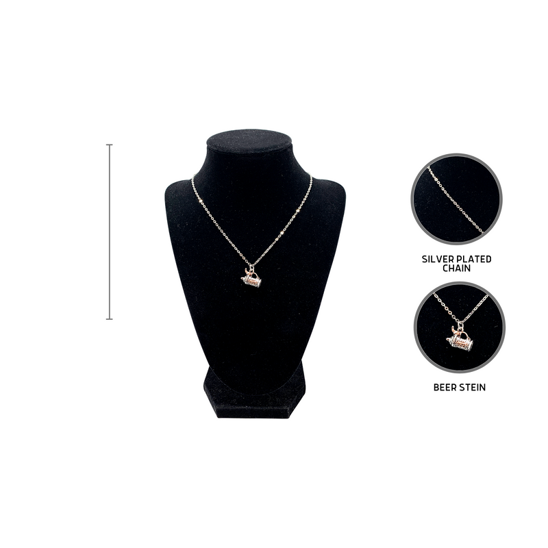 Beer Stein Pendant Silver Plated Necklace Gift Idea