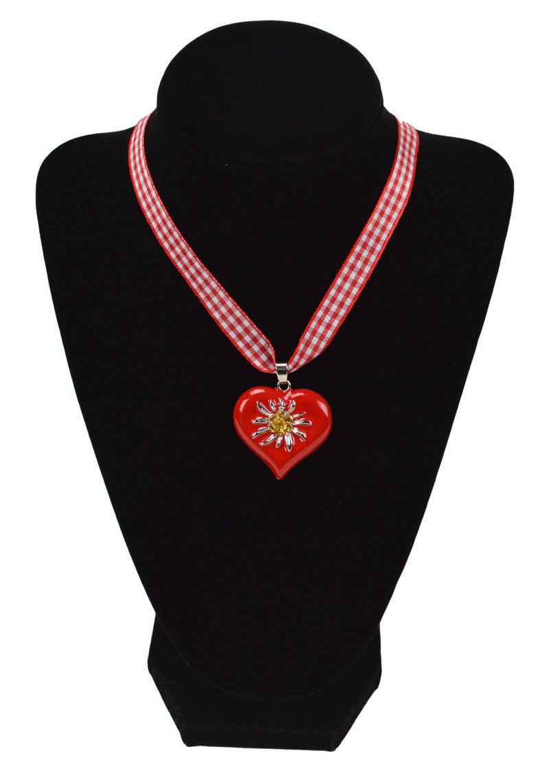 Edelweiss Red Heart Necklace Jewelry - OktoberfestHaus.com
 - 1