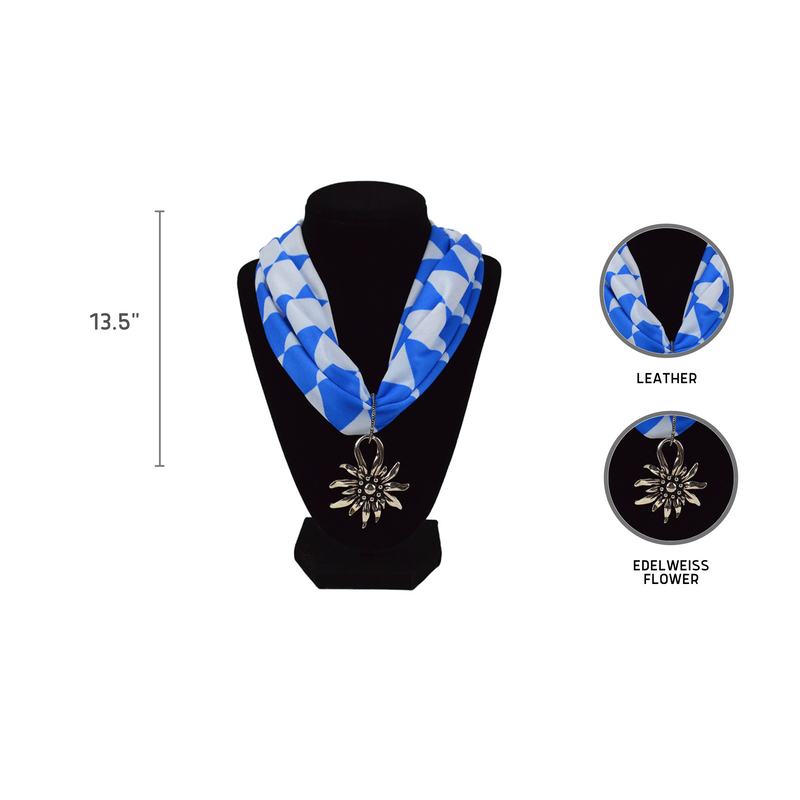 Blue and White Pattern Scarf with Edelweiss Pendant