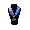 Blue and White Pattern Scarf with Edelweiss Pendant