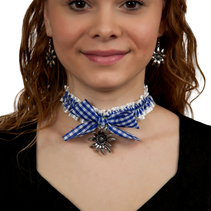 Bavarian Checker Pattern Collar with Edelweiss Pendant