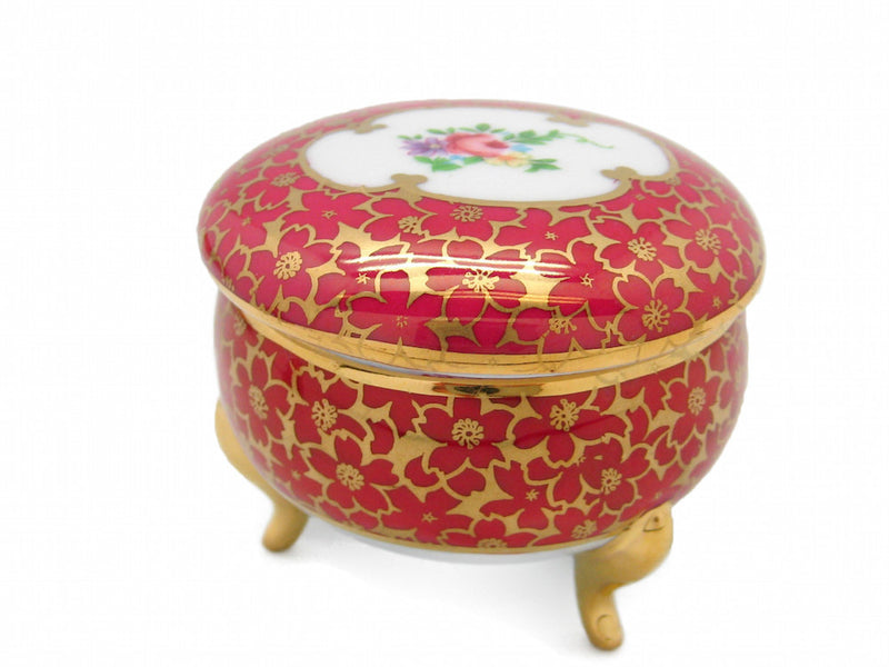 Vintage Victorian Antique Round Jewelry Box Antique Red - OktoberfestHaus.com
 - 1