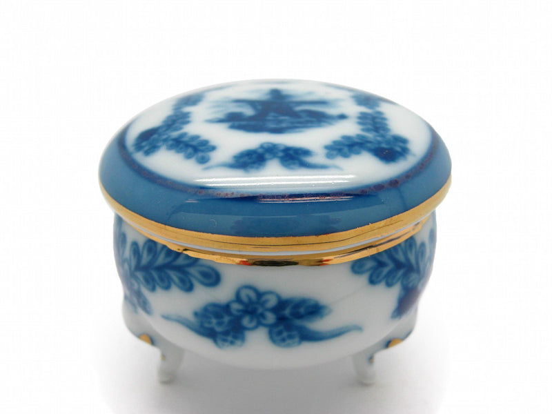 Vintage Victorian Antique Round Jewelry Box Delft Blue - OktoberfestHaus.com
 - 1