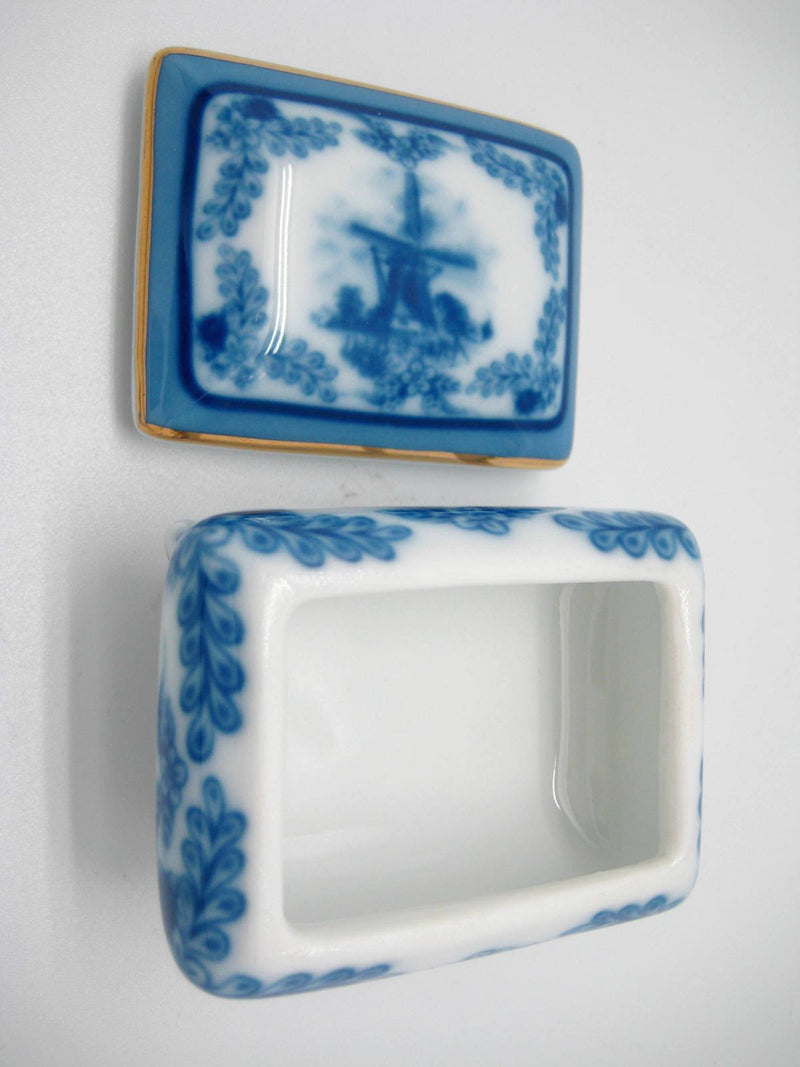 Vintage Victorian Antique Square Jewelry Box Delft Blue - OktoberfestHaus.com
 - 3