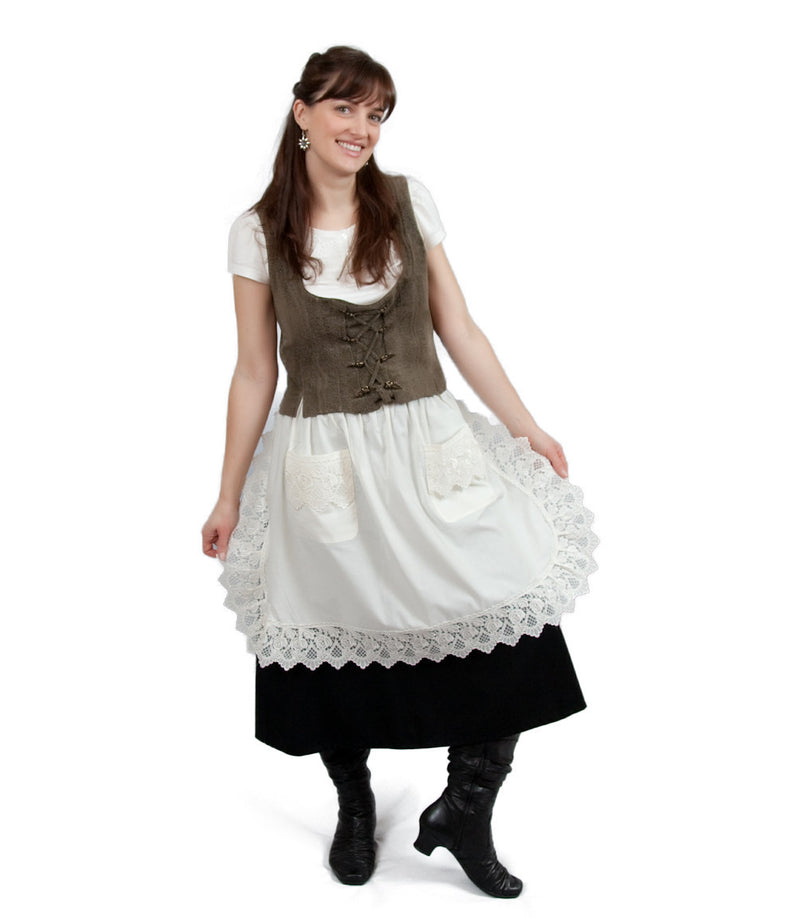 Victorian Lace Adult Half Apron Ecru - OktoberfestHaus.com
 - 2