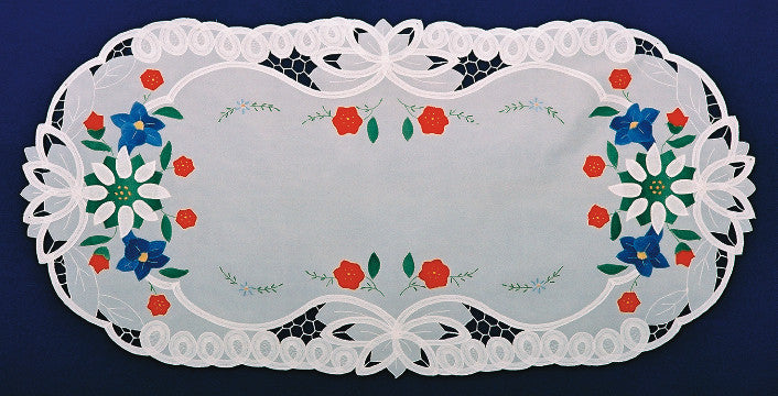 Table Linens Lace Applique German Edelweiss Table Runner 18"x36" - OktoberfestHaus.com
 - 1