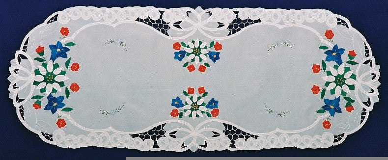 Lace Applique Linens German Edelweiss Table Runner 18"x45" - OktoberfestHaus.com
 - 1