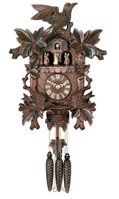 Eight Day Musical Cuckoo Clock with Dancers - Moving Birds Feed Bird Nest - 16 Inches Tall - OktoberfestHaus.com
 - 1